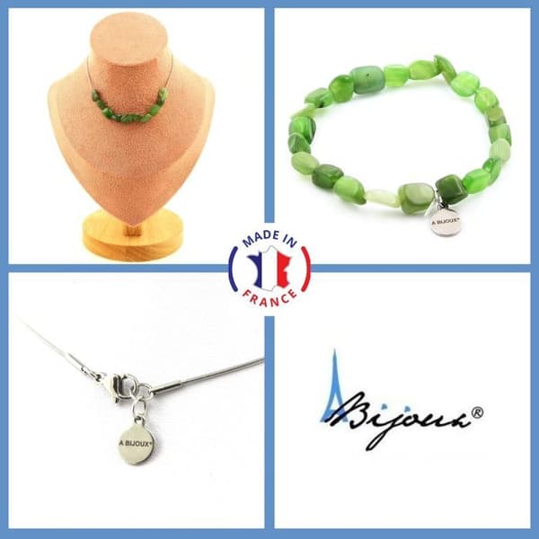 Stenar och mineraler. Smyckesset Armband Halsband 10 Siberian Nephrite Jade pärlor Anpassningsbar storlek.