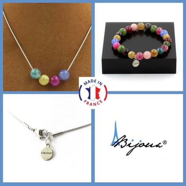 Parure smycken - A Smycken - Flerfärgad turmalin - Armband och halsband - 8 mm - Anpassningsbar storlek