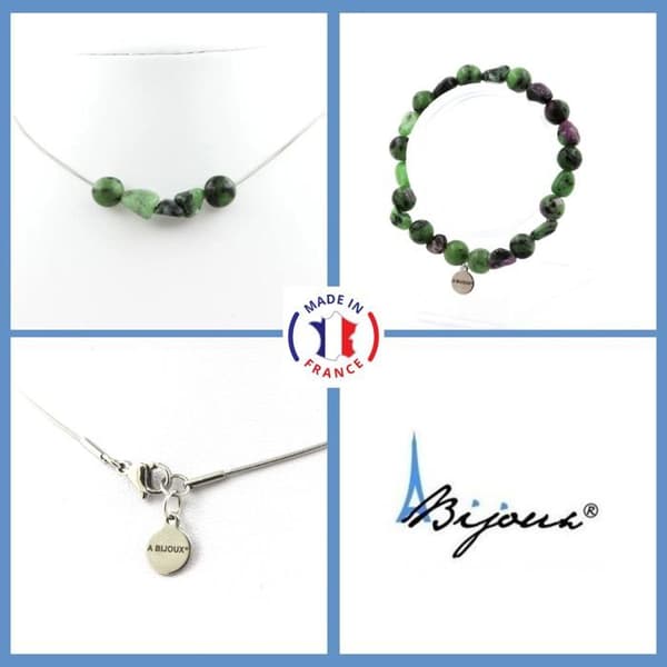 Stenar och mineraler. Smyckesset Armband Halsband Epidote Beads från Myanmar (Burma) + Anpassningsbar storlek.