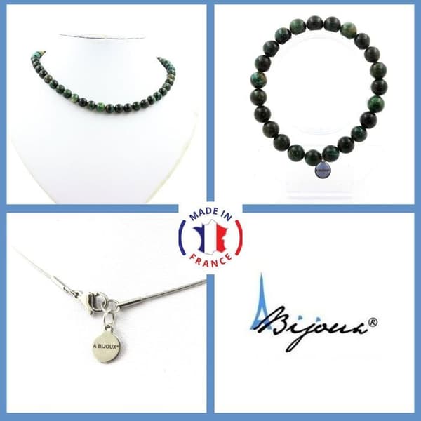 Parure smycken - A Smycken - Zambisk smaragd - Armband och Halsband - 8 mm - Rostfritt stål