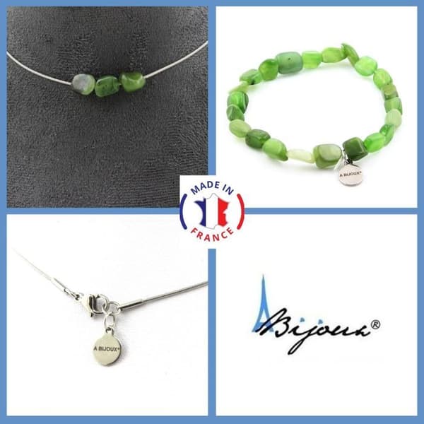 Stenar och mineraler. Smyckesset Armband Halsband 3 Nephrite Jade pärlor från Sibirien Anpassningsbar storlek.
