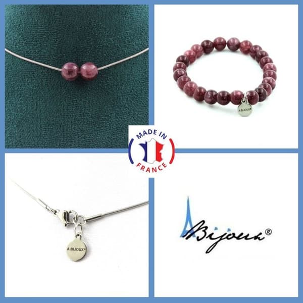 Stenar och mineraler. Smyckesset Armband Halsband 2 Lepidolite Pärlor 8 mm. Kedja i anpassningsbar storlek.
