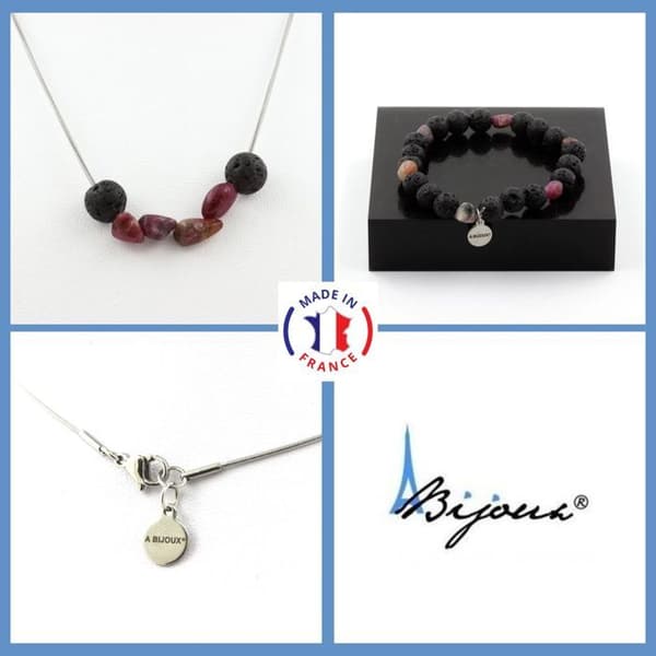 Stenar och mineraler. Smyckesset Armband Halsband Tourmaline Rubellite Beads från Brasilien + Anpassningsbar storlek.
