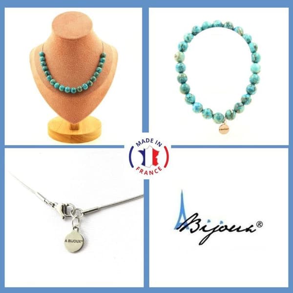 Parure smycken - A Bijoux - Armband och Halsband - 20 Turkos pärlor - Rostfritt stål - Anpassningsbar storlek