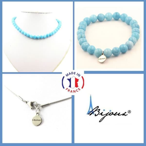 Parure smycken - Ett smycke - Blå kalcedon - Armband 19-20 cm - Halsband 45 cm - Rostfritt stål