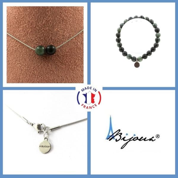 Stenar och mineraler. Smyckesset Armband Halsband 2 Seraphinitpärlor från Ryssland 8 mm. Anpassningsbar storlek.