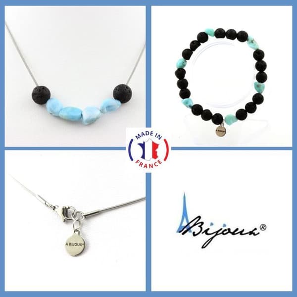 Stenar och mineraler. Smyckesset Armband Halsband Larimar Pearls från République Anpassningsbar storlek.
