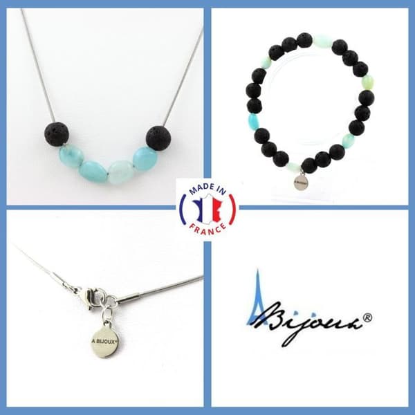 Parure smycken - A Bijoux - Amazonit från Brasilien - Lava 8 mm - Anpassningsbar storlek - Unisex