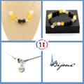 Miniatyrbild 1 av 4: Stenar och mineraler. Armband Halsband Set Black Obsidian Beads + Yellow Agate + Anpassningsbar storlek.