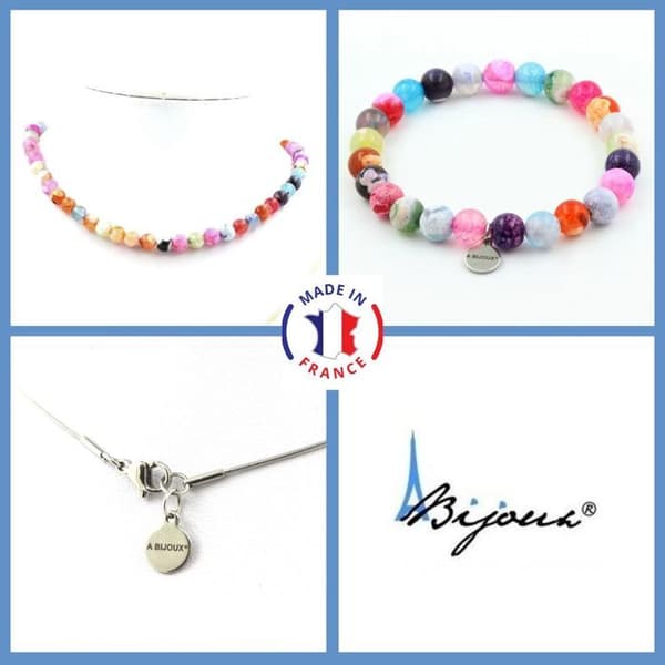 Stenar och mineraler. Smyckesset Armband Halsband Pärlor Cracked Agate Fuchsia Anpassningsbar storlek.