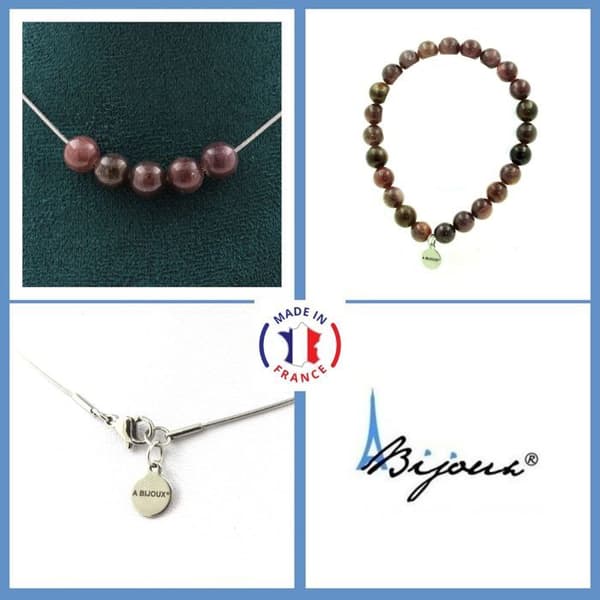 Stenar och mineraler. Smyckesset Armband Halsband 5 rubinpärlor från Mogok, Burma, anpassningsbar storlek.