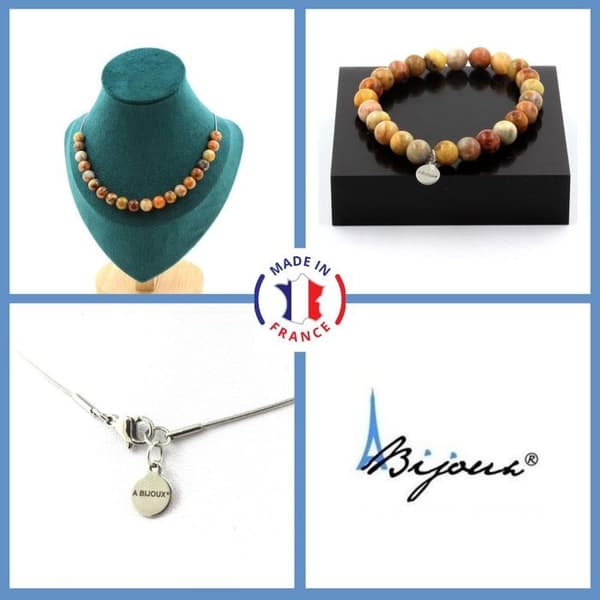 Parure smycken - A Bijoux - Agat galen spets - 20 pärlor - Armband och halsband - Anpassningsbar storlek