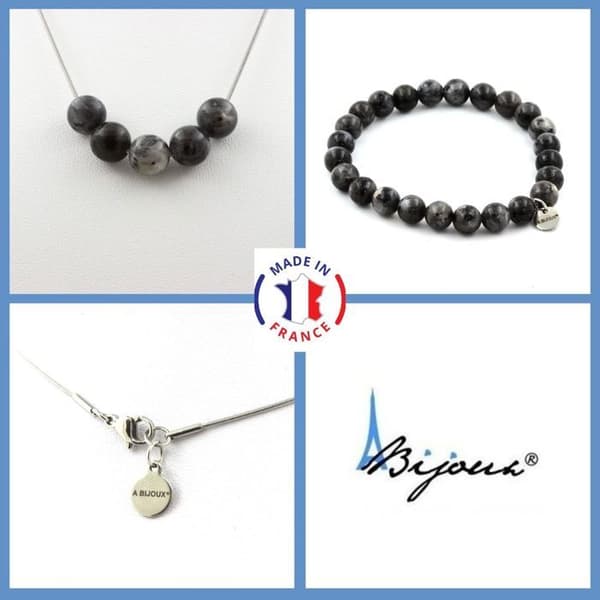 Parure smycken - A Bijoux - Labradorit - Armband och halsband - 5 pärlor 8 mm - Rostfritt stål