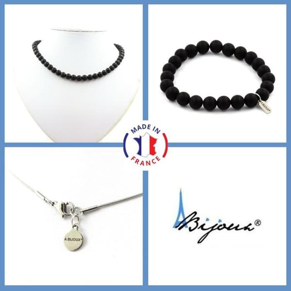 Parure smycken - A Bijoux - Mat svart onyx - Armband 19-20 cm - Halsband 45 cm - Rostfritt stål