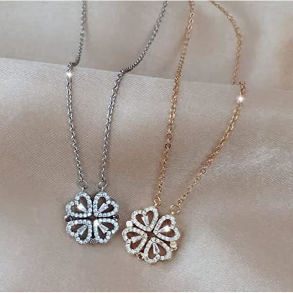 Halsband - Vacker - Fyrklöver - Guldmetall - Kristall - 2 i 1 retro