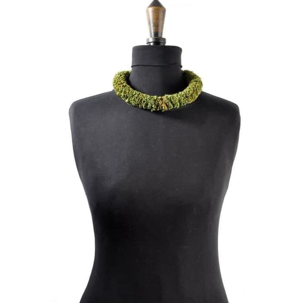 Collier - Siyalu - Stort modell - Tyg - Kaki och orange - 50 cm