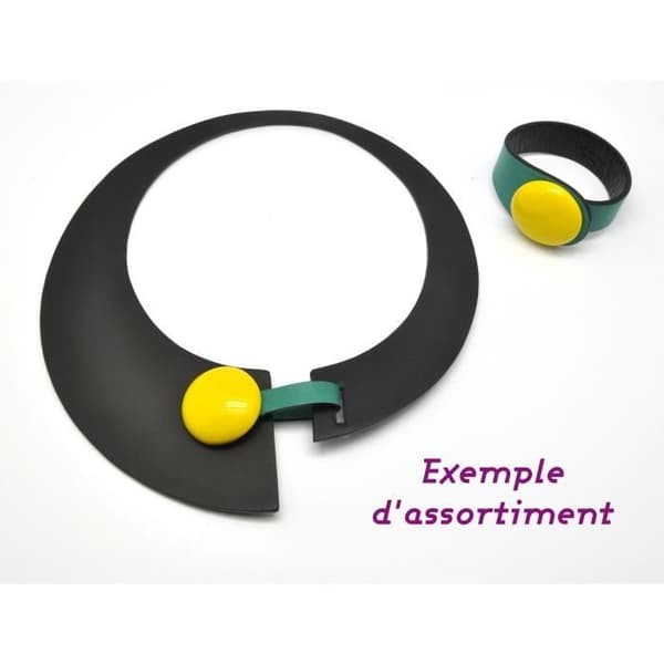 STORT läder- och keramikhalsband - Svart och gult - Ceraselle Jaune