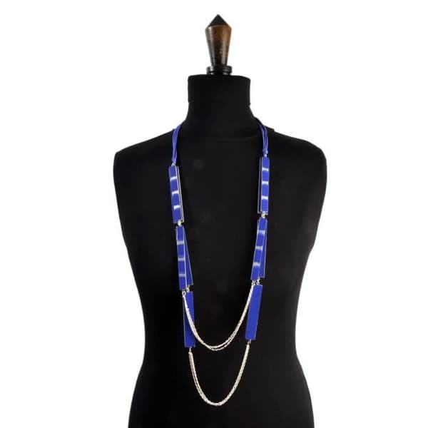Långt elblått halsband - Fanny Fouks - Metall - 112cm - Justerbart