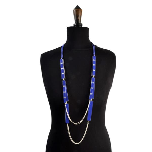 Långt elblått halsband - Fanny Fouks - Metall - 112cm - Justerbart