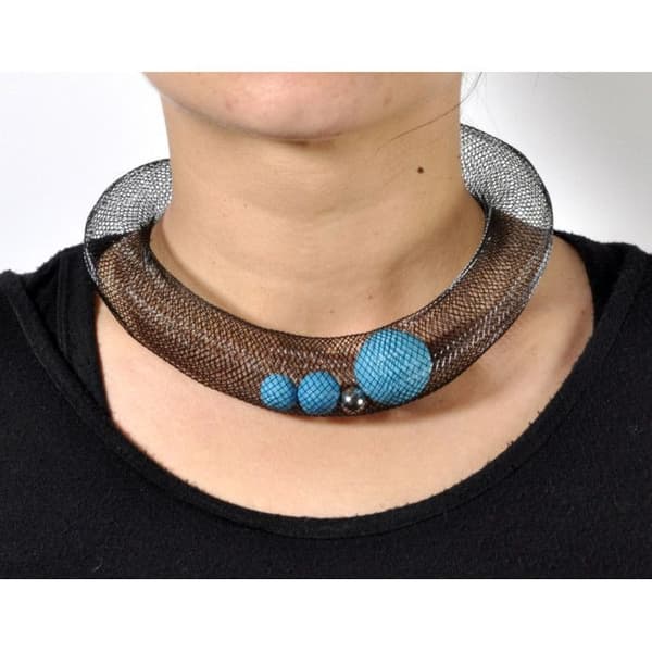 Ciambella Grande choker - Fishnet och turkos fimo - Elena Valenti Blue