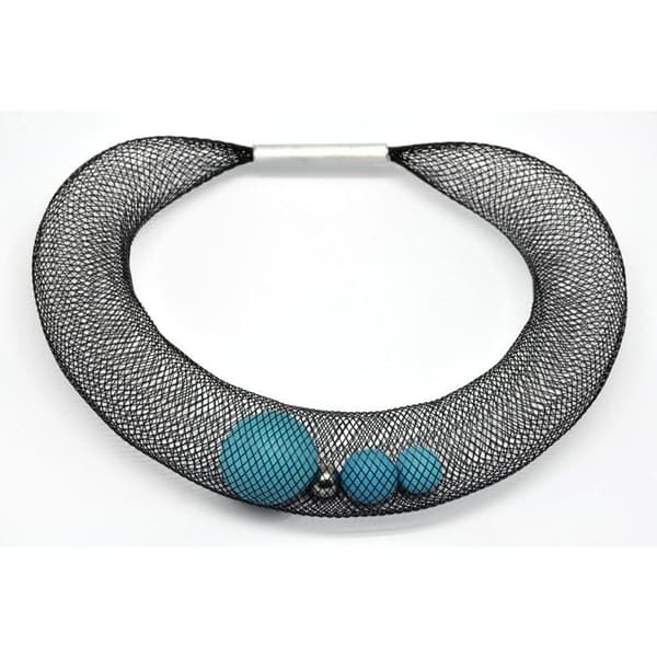 Ciambella Grande choker - Fishnet och turkos fimo - Elena Valenti Blue