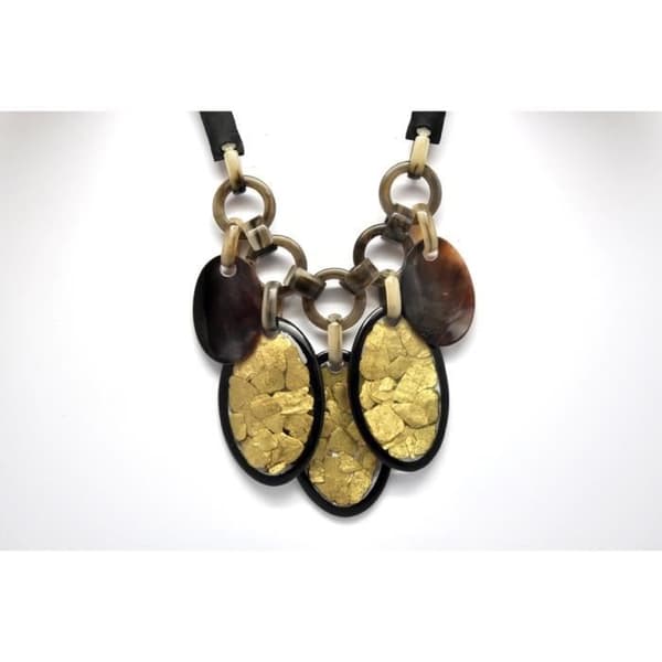Halsband - Fanny Fouks - Svart och Gyllene - Läder - Resin - 47cm + 7cm kedja