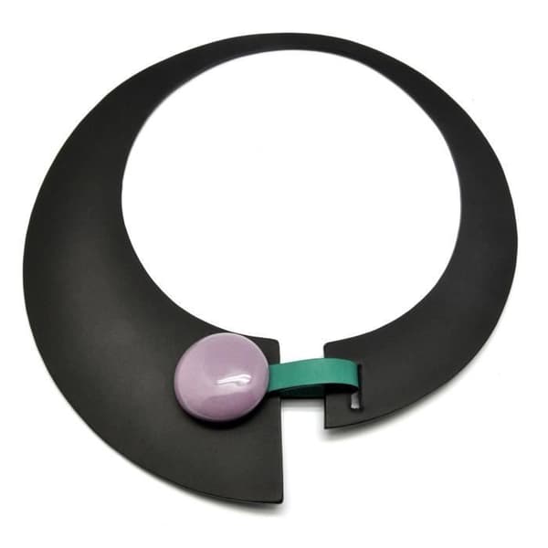 Läder- och keramikhalsband - Ceraselle - Svart och lila - Dam