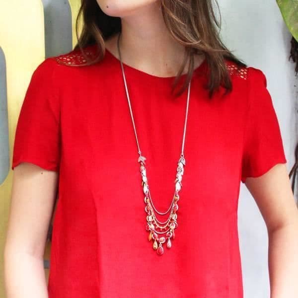 Collier lång multipampiller - Franck Herval - Zeline - Korall keratoïse - Swarovski - 75 cm