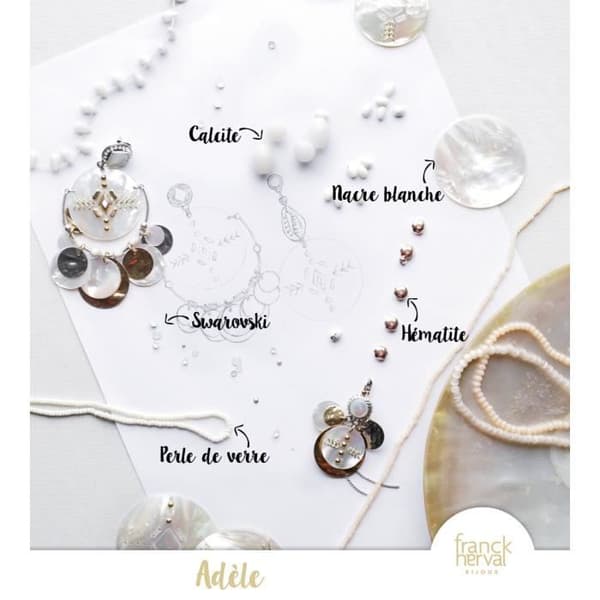 Halsband - Franck Herval - Adele - Swarovski - Kalcit - Hematite - Vit pärlemor