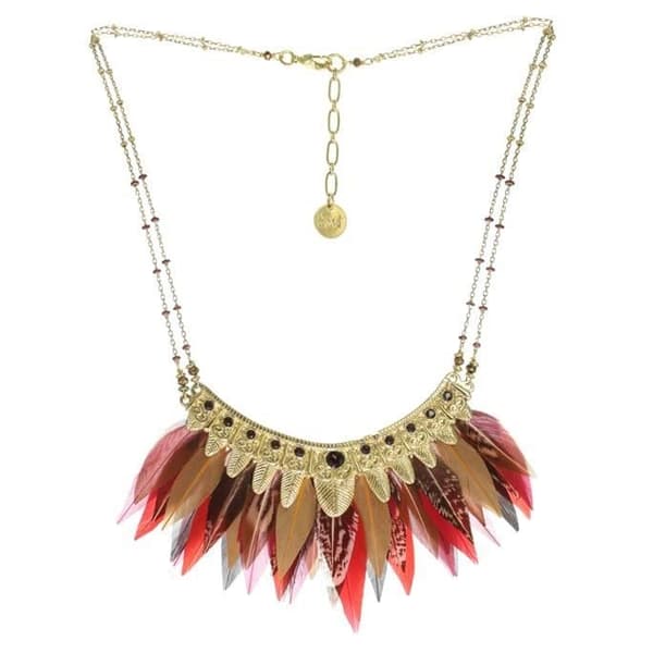 Collier plastron - Franck Herval - Lys - Swarovski - Glaspärlor - Fjädrar - Röd