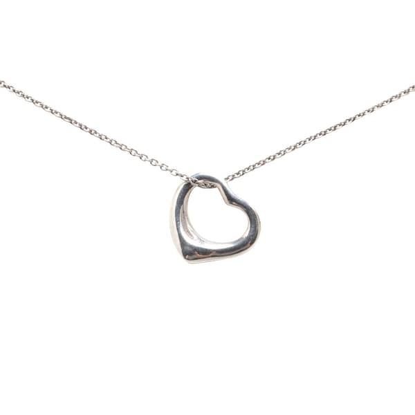 Pre-owned Tiffany Elsa Peretti Sterling Silver Open Heart Pendant Necklace Silver