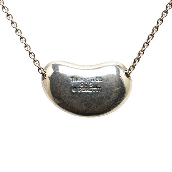 Pre-owned Tiffany Elsa Peretti Sterling Silver Bean Pendant Necklace and Clip On Earrings Silver