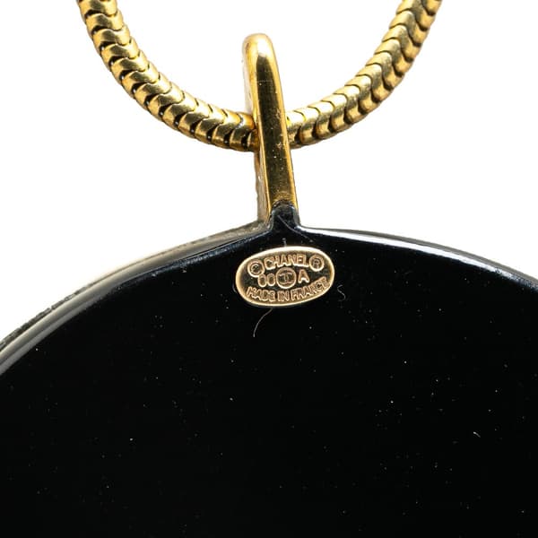 Pre-owned Chanel Enamel Round Pendant Long Necklace Black