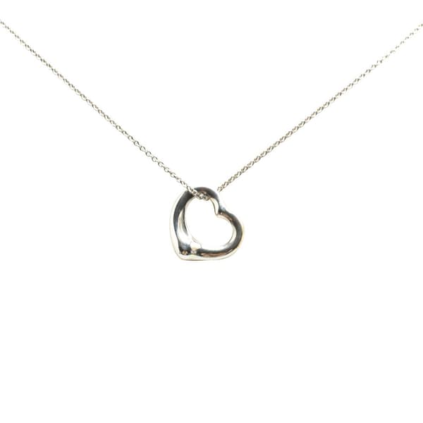 Pre-owned Tiffany Elsa Peretti Sterling Silver Open Heart Pendant Necklace Silver