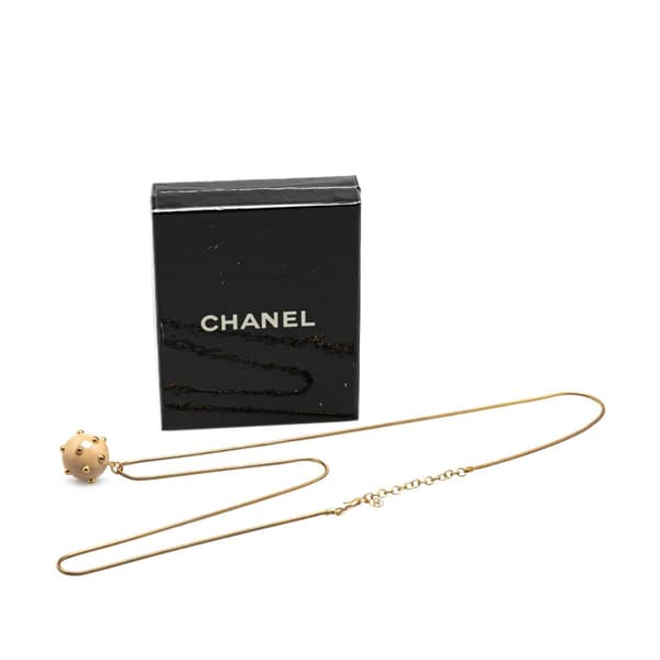 Pre-owned Chanel Gold Plated Enamel CC Studded Sphere Pendant Necklace Gold