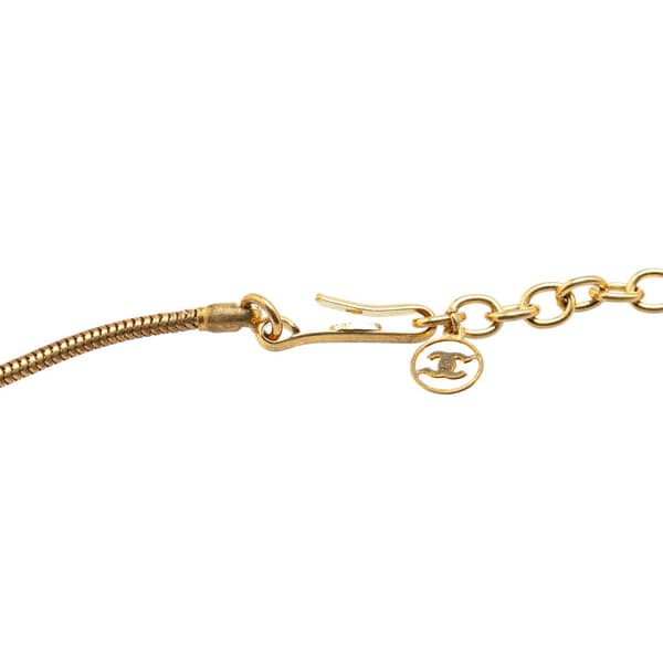 Pre-owned Chanel Gold Plated Enamel CC Studded Sphere Pendant Necklace Gold