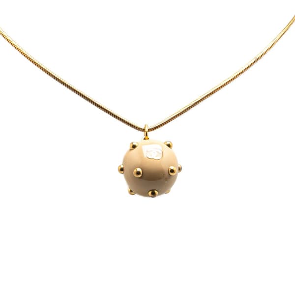 Pre-owned Chanel Gold Plated Enamel CC Studded Sphere Pendant Necklace Gold