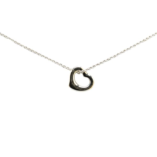 Pre-owned Tiffany Elsa Peretti Sterling Silver Open Heart Pendant Necklace Silver