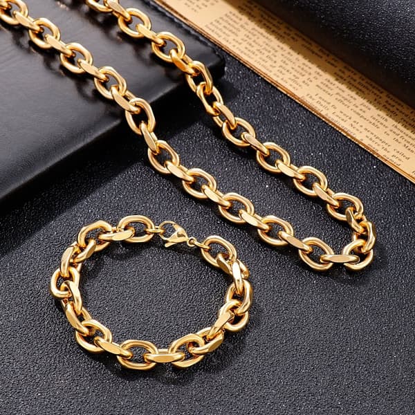18k guldpläterad Ankarlänk halsband /Armband ,10mm