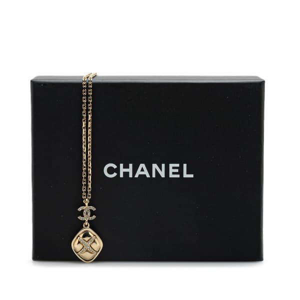 Pre-owned Chanel Gold Plated Rhinestones CC Pendant Necklace Gold
