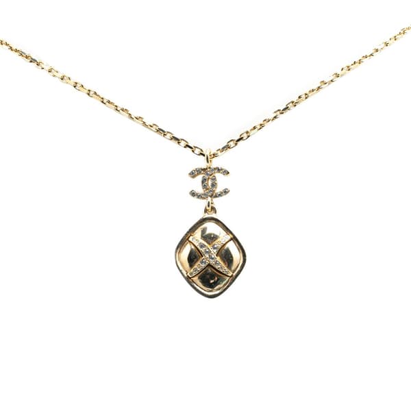 Pre-owned Chanel Gold Plated Rhinestones CC Pendant Necklace Gold