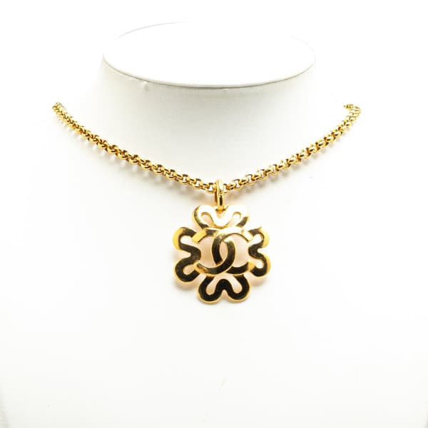 Pre-owned Chanel Gold Plated CC Flower Pendant Necklace Gold