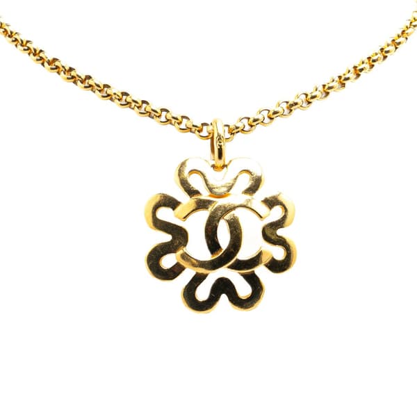 Pre-owned Chanel Gold Plated CC Flower Pendant Necklace Gold