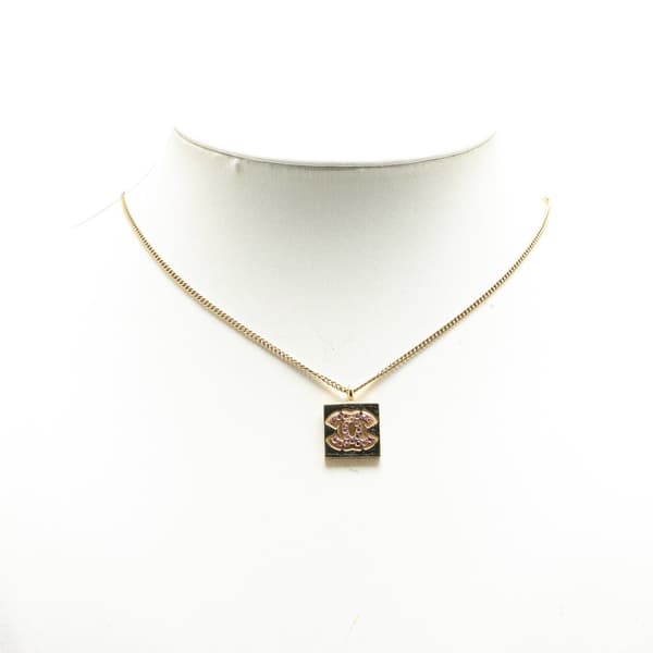 Pre-owned Chanel Gold Plated Rhinestone CC Square Pendant Necklace Gold