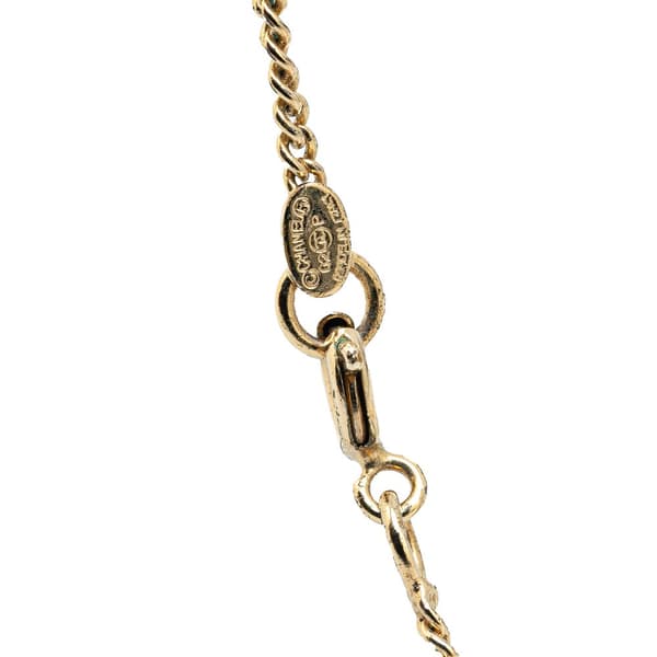 Pre-owned Chanel Gold Plated Rhinestone CC Square Pendant Necklace Gold