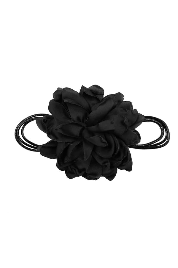 Trendigt Retro Boho Svart Choker / Halsband med en Stor Svart Blomma