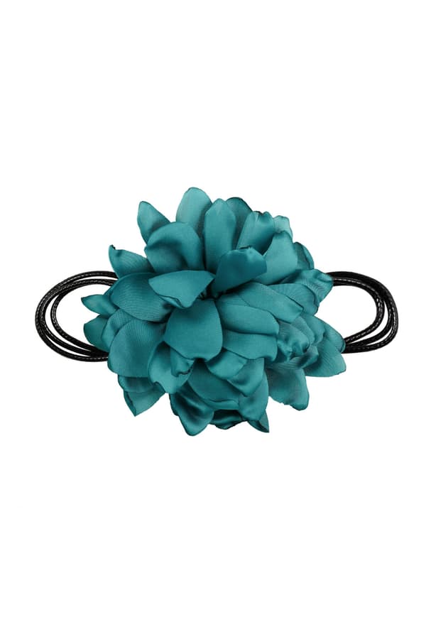 Trendigt Retro Boho Svart Choker / Halsband med en Stor Turkos Blomma