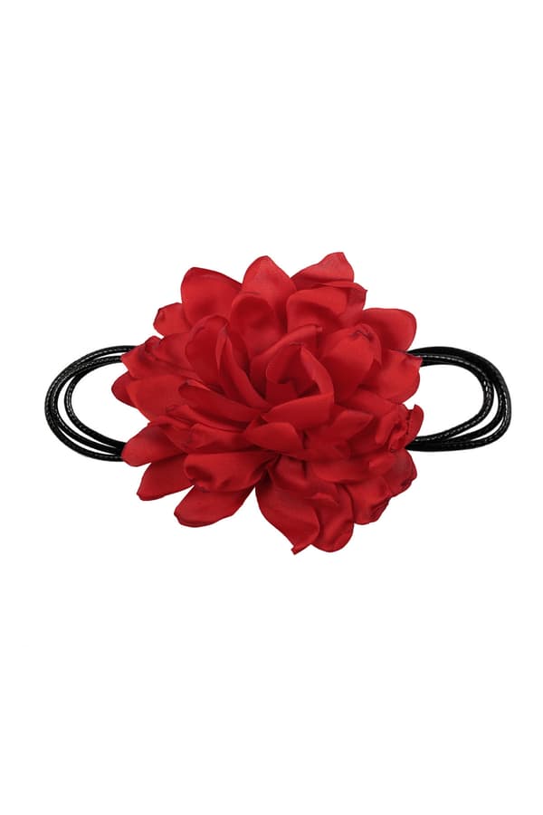Trendigt Retro Boho Svart Choker / Halsband med en Stor Röd Blomma