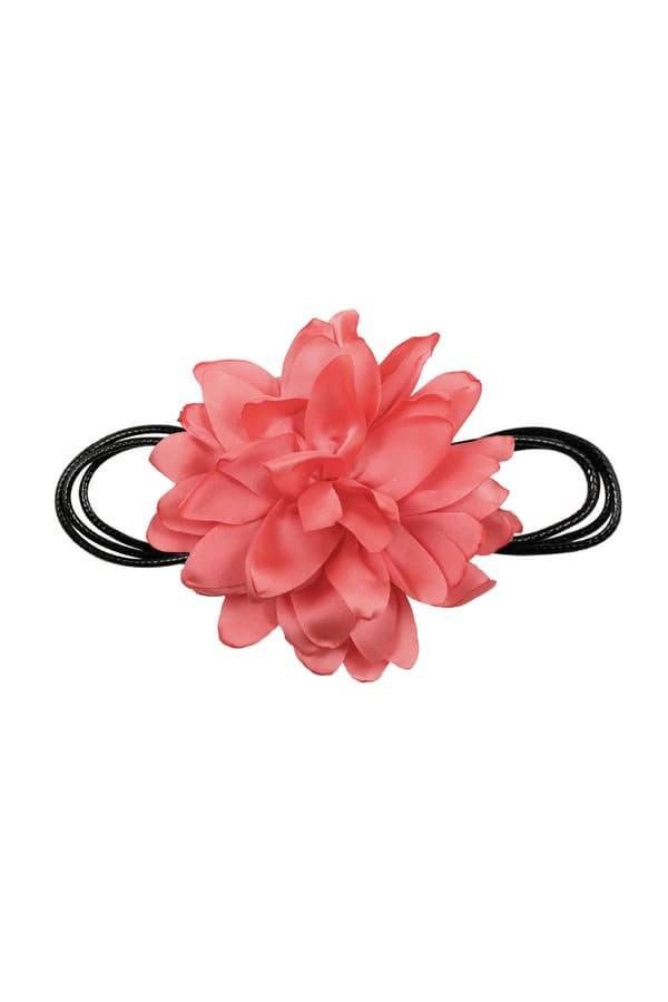Trendigt Retro Boho Svart Choker / Halsband med en Stor Laxrosa / Rosa Blomma