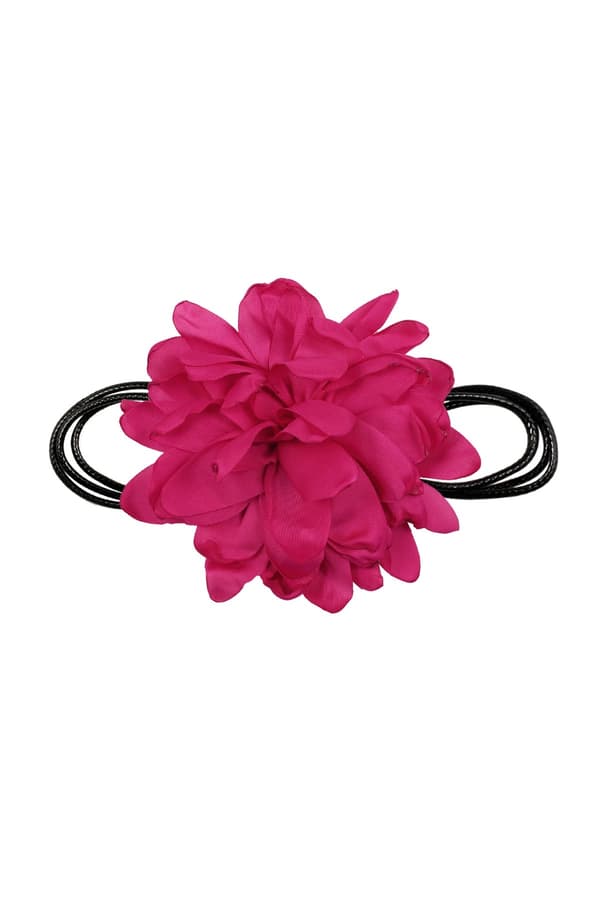 Trendigt Retro Boho Svart Choker / Halsband med en Stor Fuchsia / Rosa Blomma
